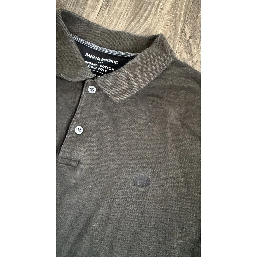 Banana Republic Mens size LT Brown Organic Cotton Mammoth Logo Pique Polo Shirt